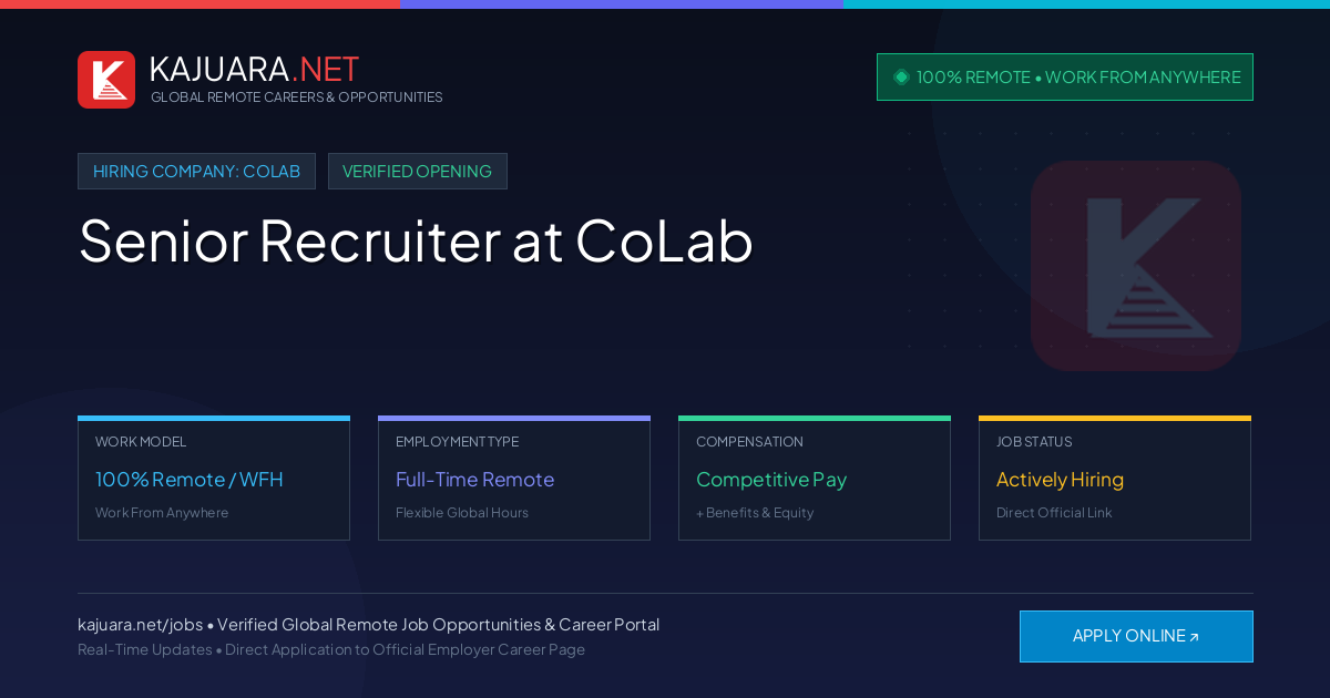 [100% Remote] Senior Recruiter at CoLab – Hiring Now
