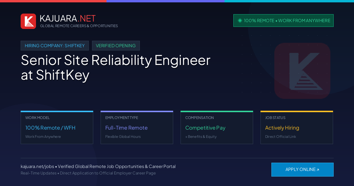 [100% Remote] Senior Site Reliability Engineer at ShiftKey – Hiring Now