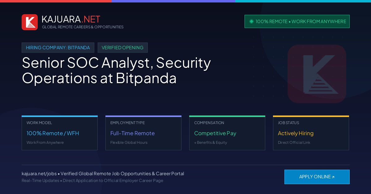 [100% Remote] Senior SOC Analyst, Security Operations at Bitpanda – Hiring Now