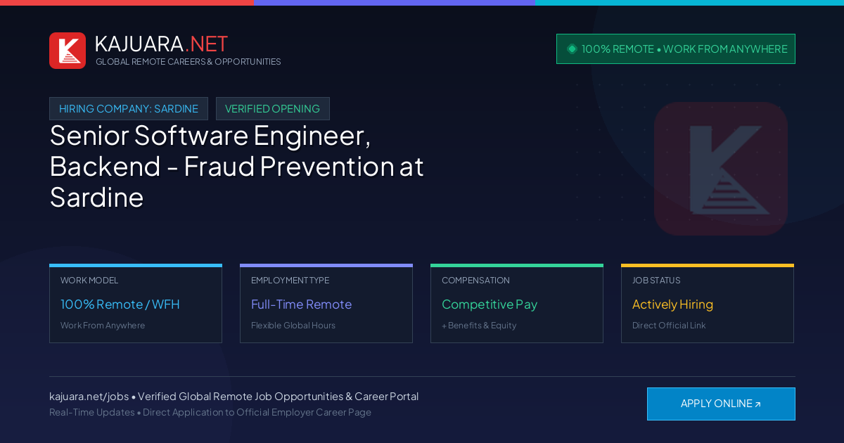 [100% Remote] Senior Software Engineer, Backend - Fraud Prevention at Sardine – Hiring Now