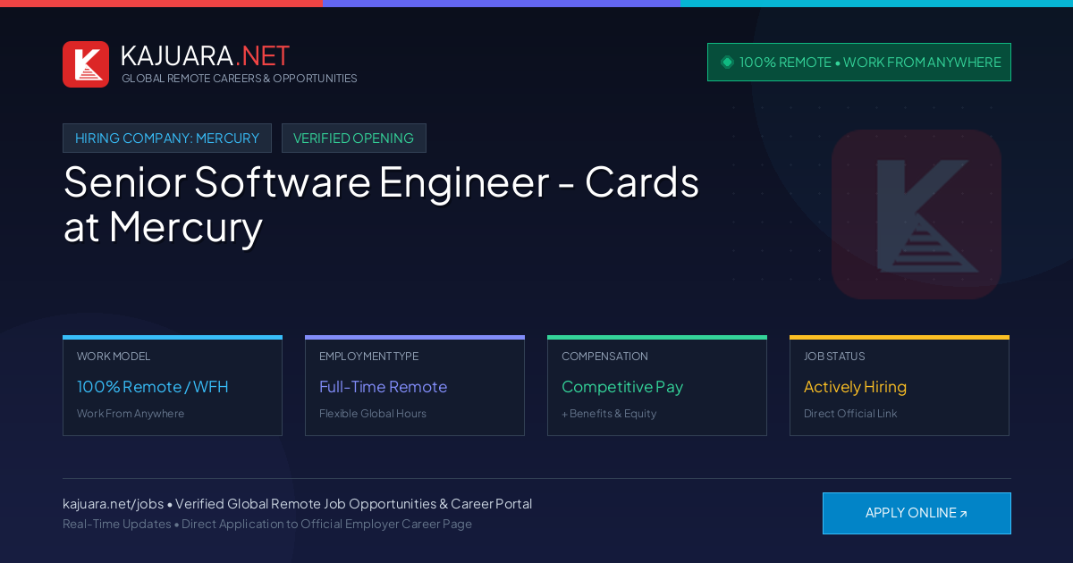 [100% Remote] Senior Software Engineer - Cards at Mercury – Hiring Now