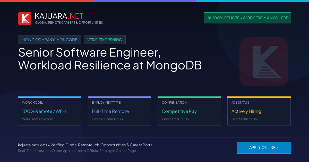 [100% Remote] Senior Software Engineer, Workload Resilience at MongoDB – Hiring Now