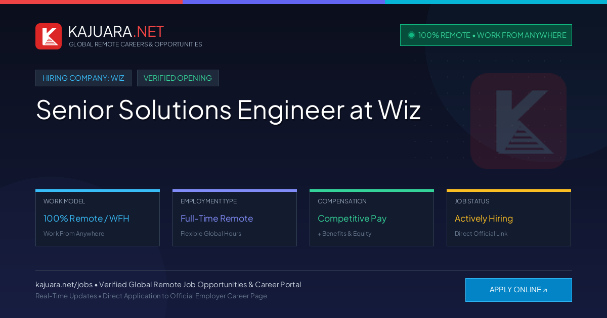 [100% Remote] Senior Solutions Engineer at Wiz – Hiring Now