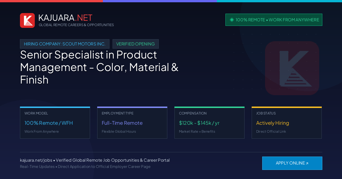 [100% Remote] Senior Specialist in Product Management - Color, Material & Finish (CMF) at Scout Motors Inc. – Hiring Now