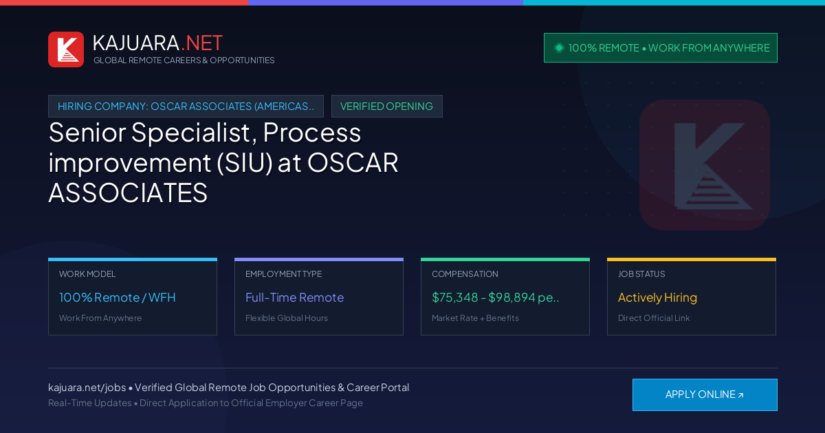 [100% Remote] Senior Specialist, Process improvement (SIU) at OSCAR ASSOCIATES (AMERICAS), LLC – Hiring Now
