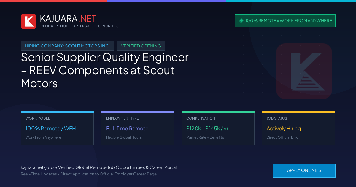 [100% Remote] Senior Supplier Quality Engineer – REEV Components at Scout Motors Inc. – Hiring Now