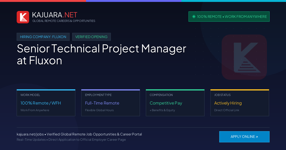 [100% Remote] Senior Technical Project Manager at Fluxon – Hiring Now
