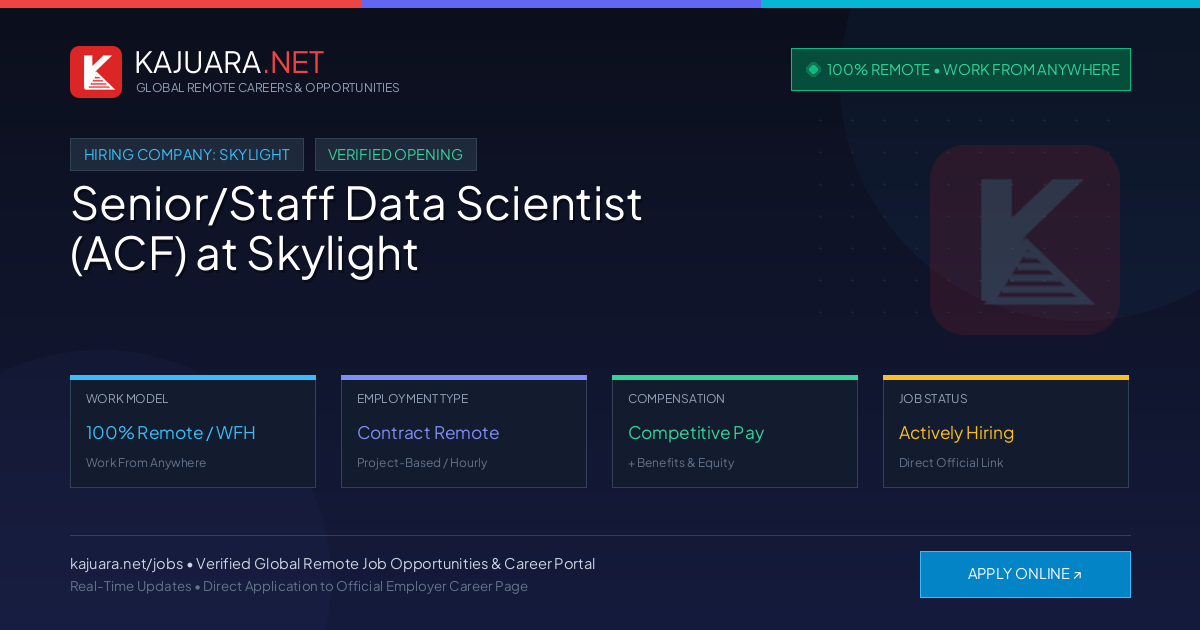 [100% Remote] Senior/Staff Data Scientist (ACF) at Skylight – Hiring Now