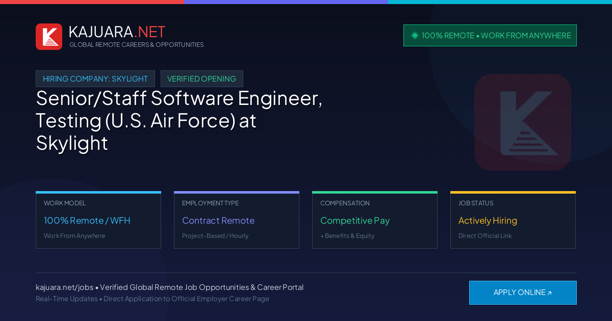[100% Remote] Senior/Staff Software Engineer, Testing (U.S. Air Force) at Skylight – Hiring Now