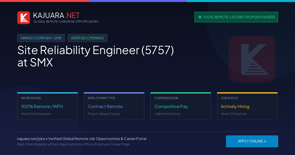 [100% Remote] Site Reliability Engineer (5757) at SMX – Hiring Now