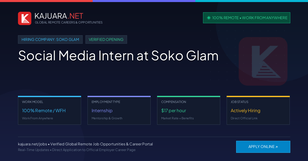 [100% Remote] Social Media Intern at Soko Glam – Hiring Now