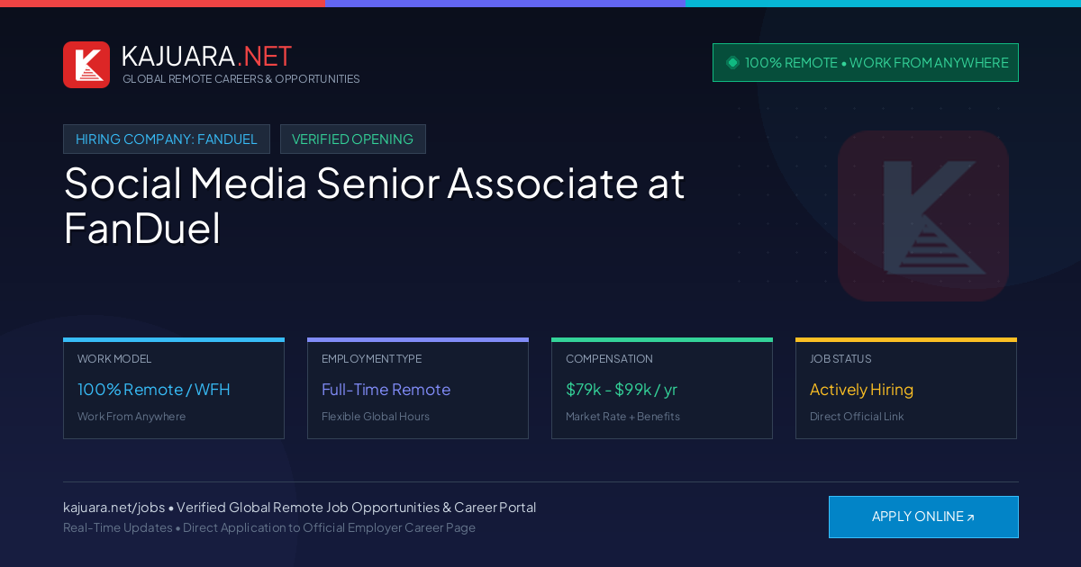 [100% Remote] Social Media Senior Associate at FanDuel – Hiring Now