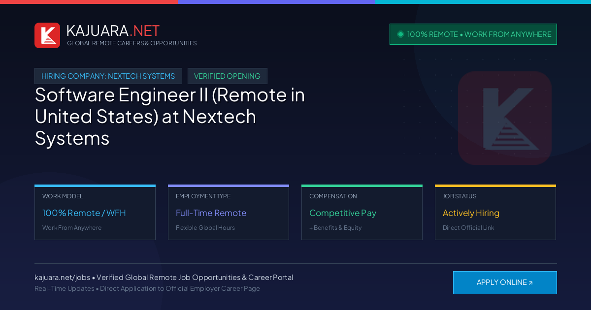 [100% Remote] Software Engineer II (Remote in United States) at Nextech Systems – Hiring Now
