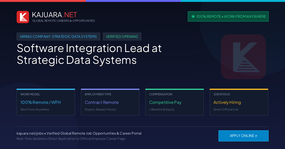 [100% Remote] Software Integration Lead at Strategic Data Systems – Hiring Now