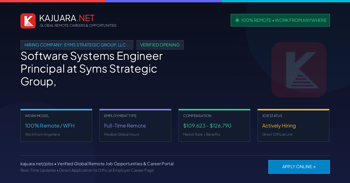 [100% Remote] Software Systems Engineer Principal at Syms Strategic Group, LLC (SSG) – Hiring Now