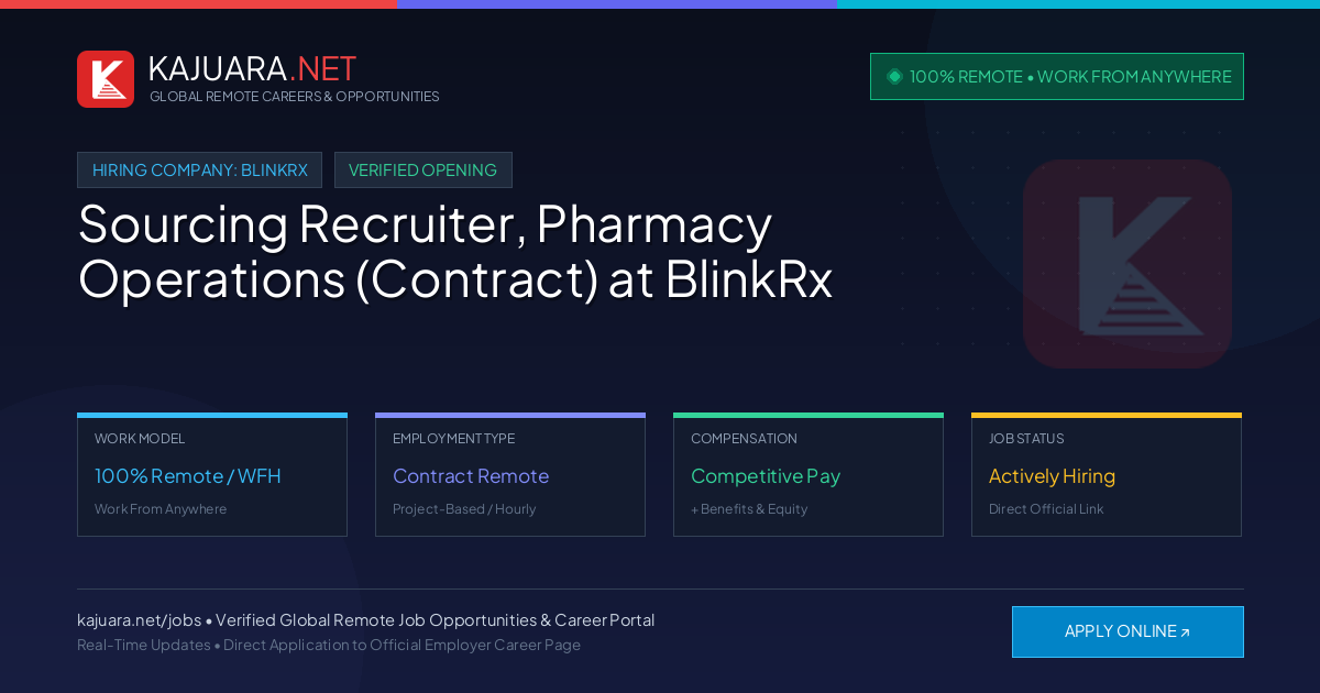 [100% Remote] Sourcing Recruiter, Pharmacy Operations (Contract) at BlinkRx – Hiring Now