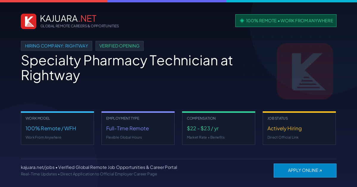 [100% Remote] Specialty Pharmacy Technician at Rightway – Hiring Now