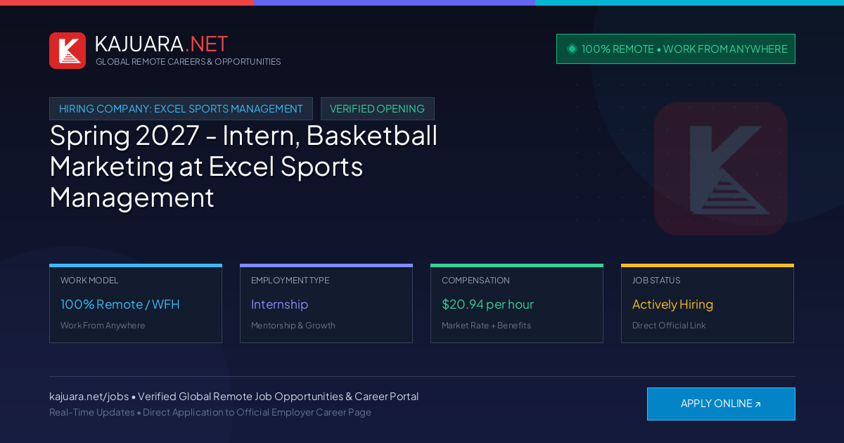[100% Remote] Spring 2027 - Intern, Basketball Marketing at Excel Sports Management – Hiring Now