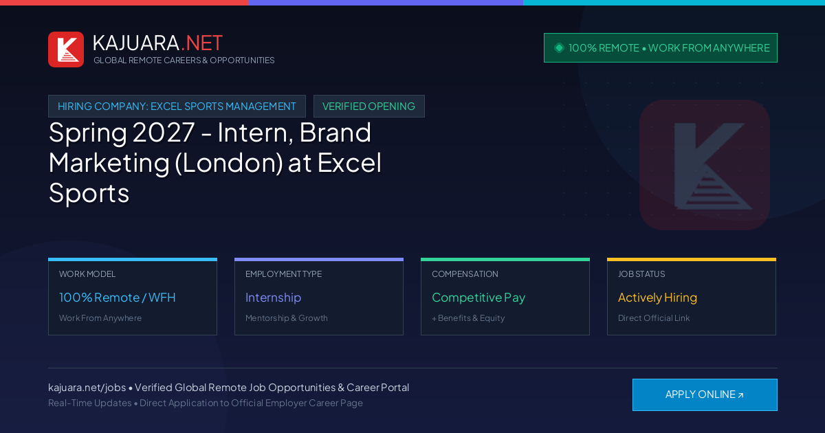 [100% Remote] Spring 2027 - Intern, Brand Marketing (London) at Excel Sports Management – Hiring Now
