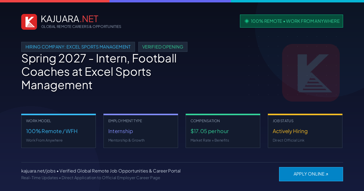 [100% Remote] Spring 2027 - Intern, Football Coaches at Excel Sports Management – Hiring Now