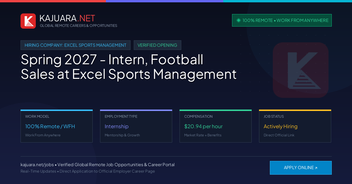[100% Remote] Spring 2027 - Intern, Football Sales at Excel Sports Management – Hiring Now