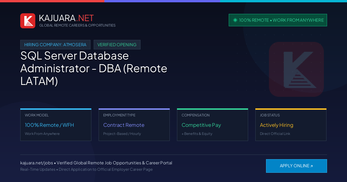 [100% Remote] SQL Server Database Administrator - DBA (Remote LATAM) at Atmosera – Hiring Now