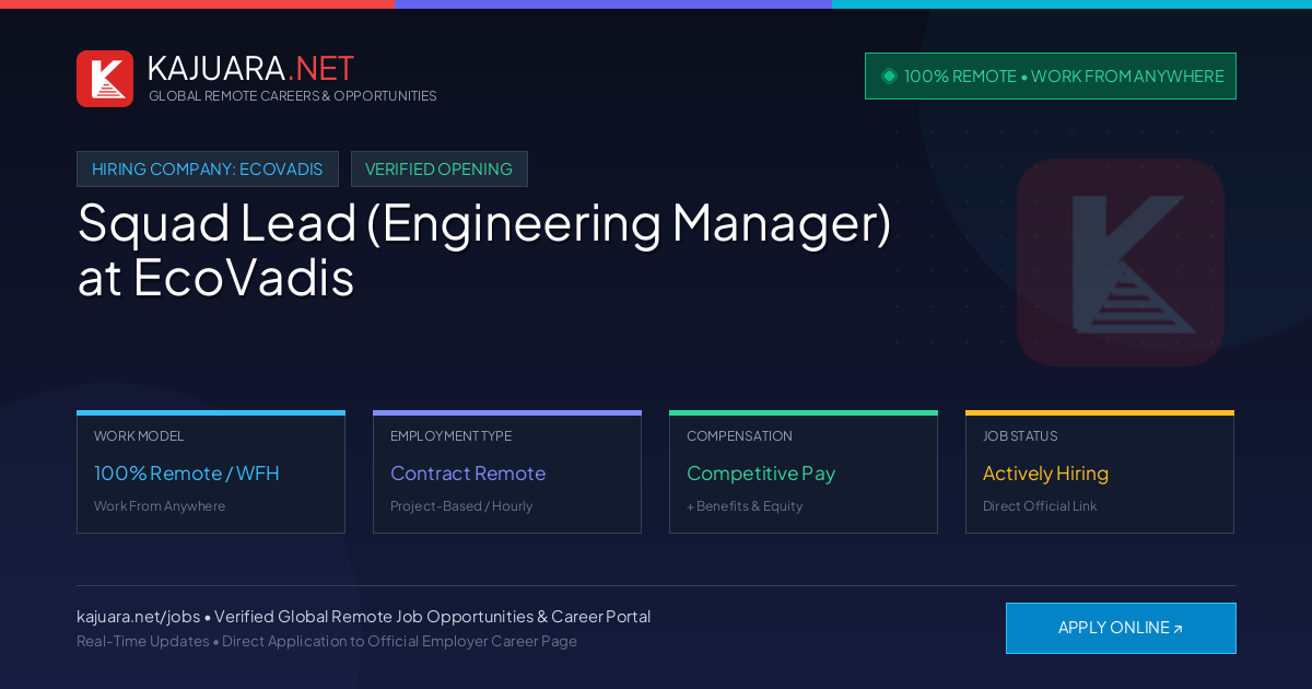 [100% Remote] Squad Lead (Engineering Manager) at EcoVadis – Hiring Now