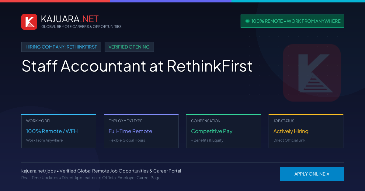 [100% Remote] Staff Accountant at RethinkFirst – Hiring Now