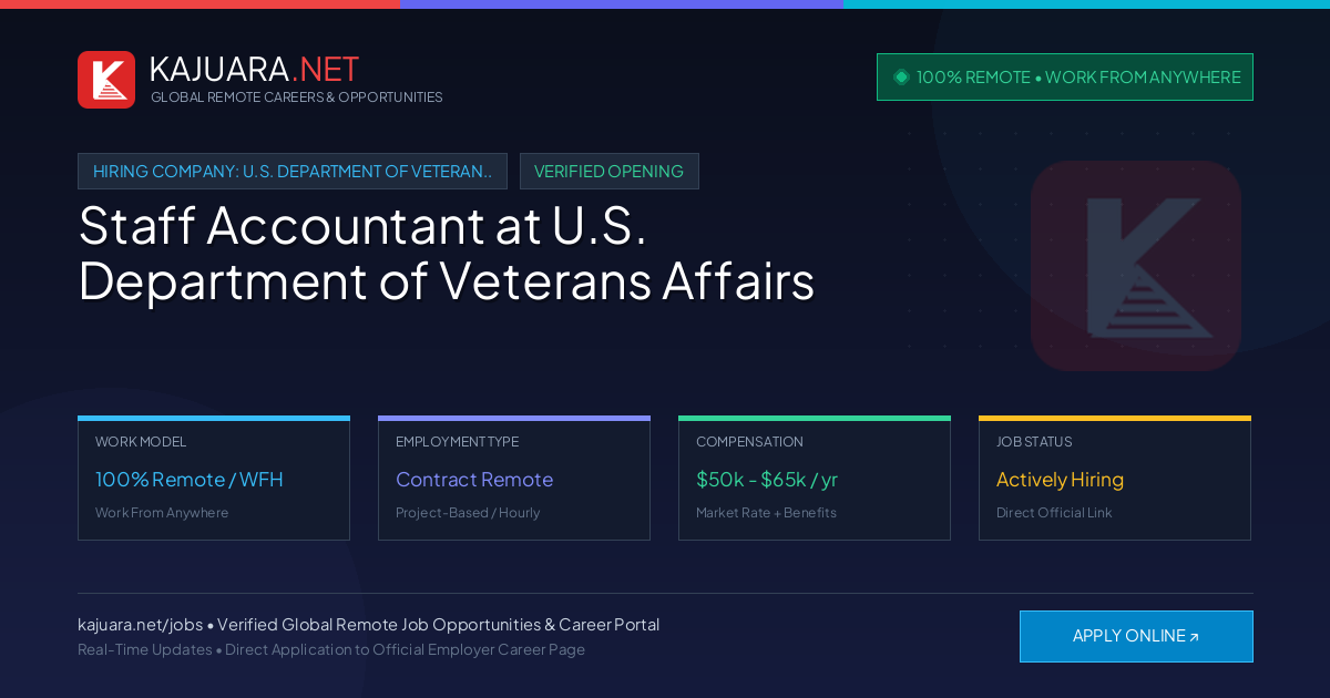 [100% Remote] Staff Accountant at U.S. Department of Veterans Affairs – Hiring Now