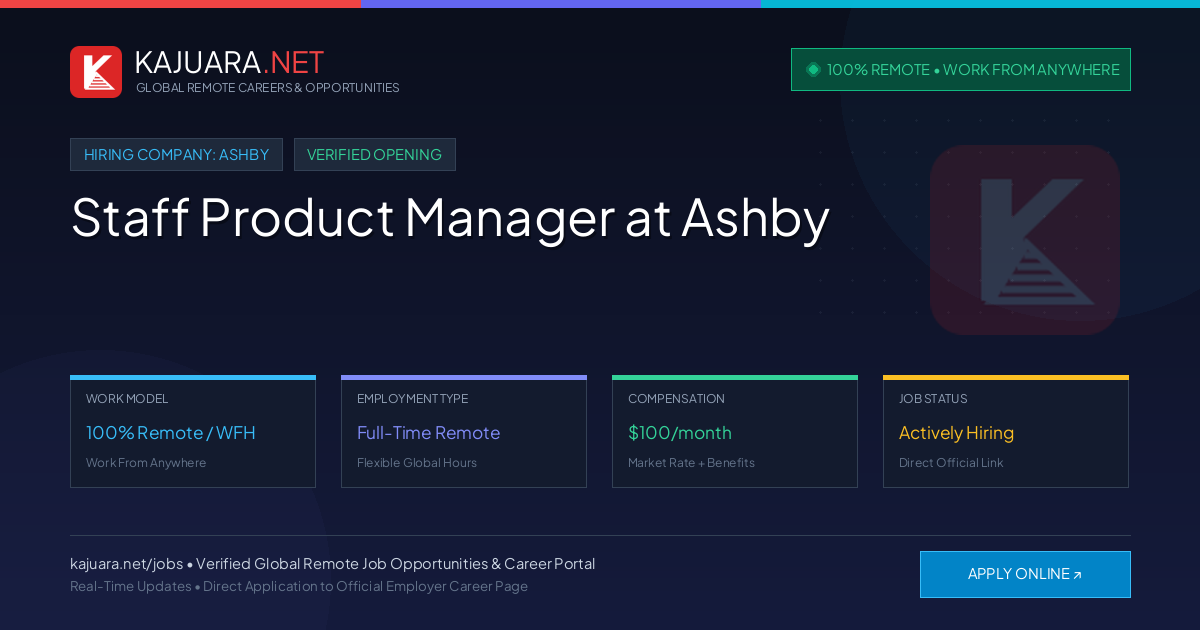 [100% Remote] Staff Product Manager at Ashby – Hiring Now
