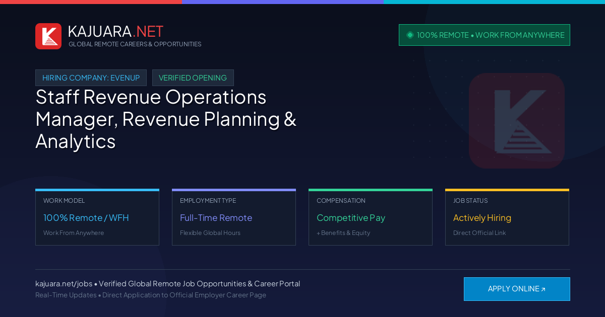 [100% Remote] Staff Revenue Operations Manager, Revenue Planning & Analytics at EvenUp – Hiring Now