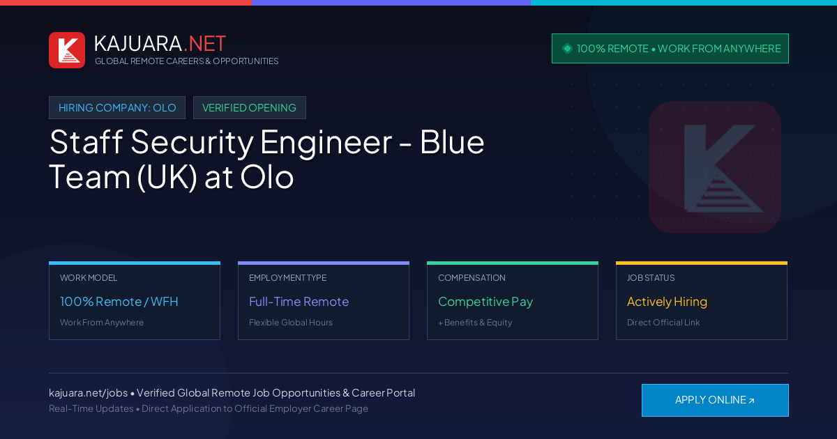 [100% Remote] Staff Security Engineer - Blue Team (UK) at Olo – Hiring Now