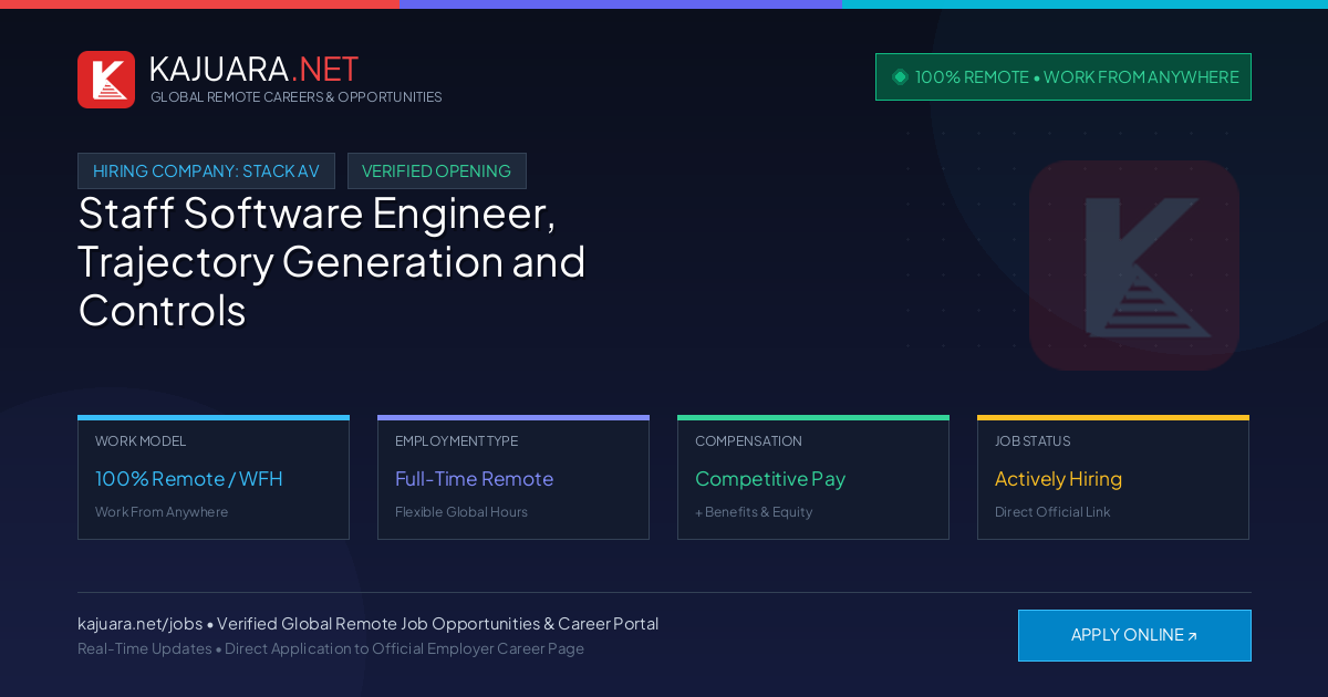 [100% Remote] Staff Software Engineer, Trajectory Generation and Controls at Stack AV – Hiring Now