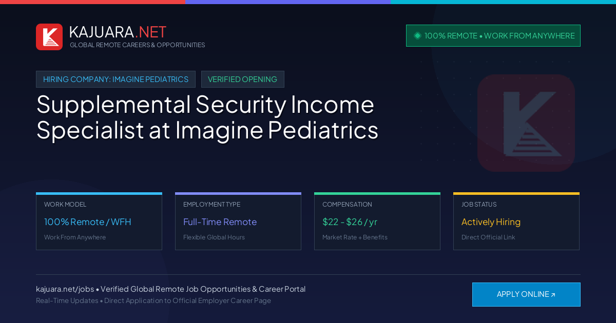 [100% Remote] Supplemental Security Income Specialist at Imagine Pediatrics – Hiring Now