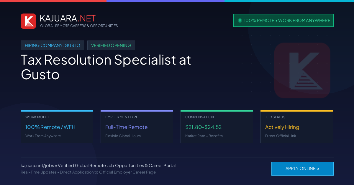 [100% Remote] Tax Resolution Specialist at Gusto – Hiring Now