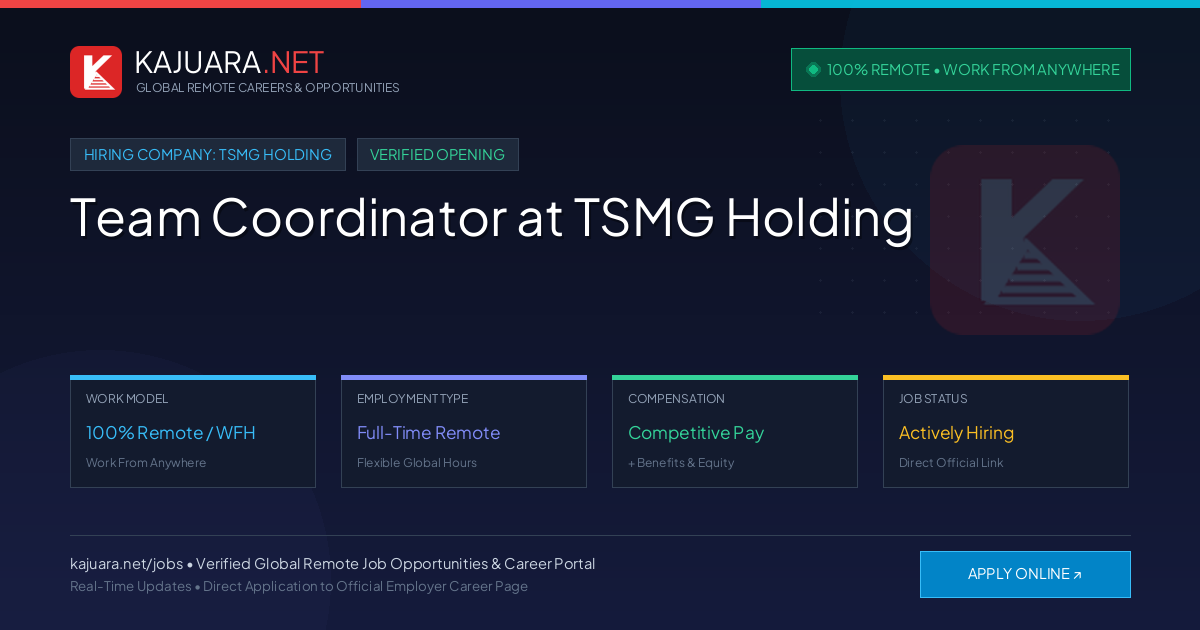 [100% Remote] Team Coordinator at TSMG Holding – Hiring Now