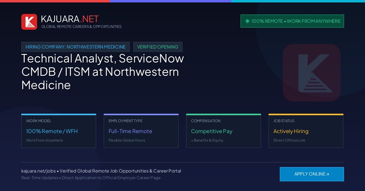 [100% Remote] Technical Analyst, ServiceNow CMDB / ITSM at Northwestern Medicine – Hiring Now