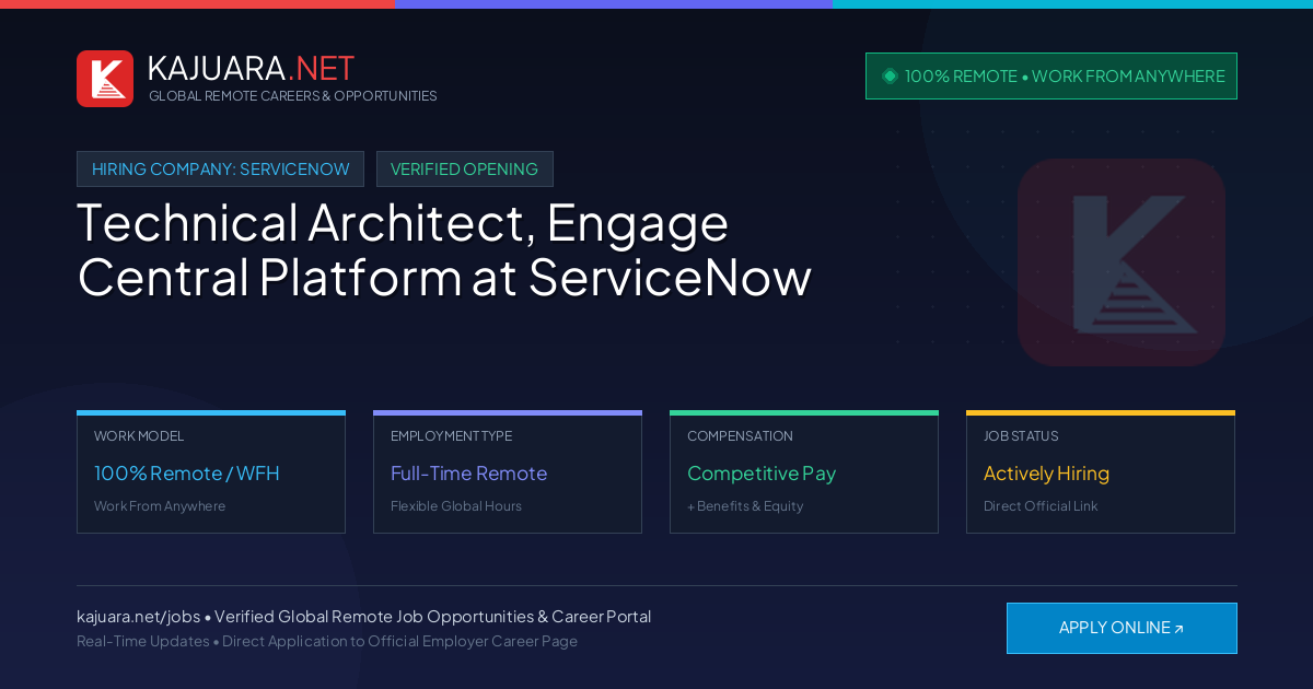 [100% Remote] Technical Architect, Engage Central Platform at ServiceNow – Hiring Now