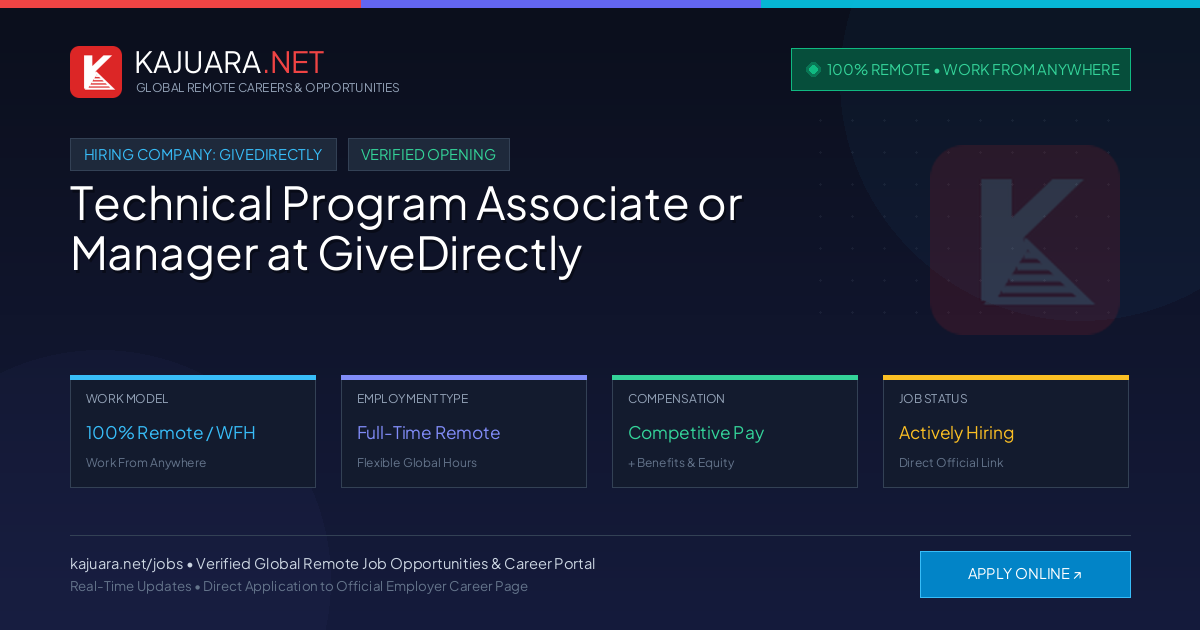 [100% Remote] Technical Program Associate or Manager at GiveDirectly – Hiring Now
