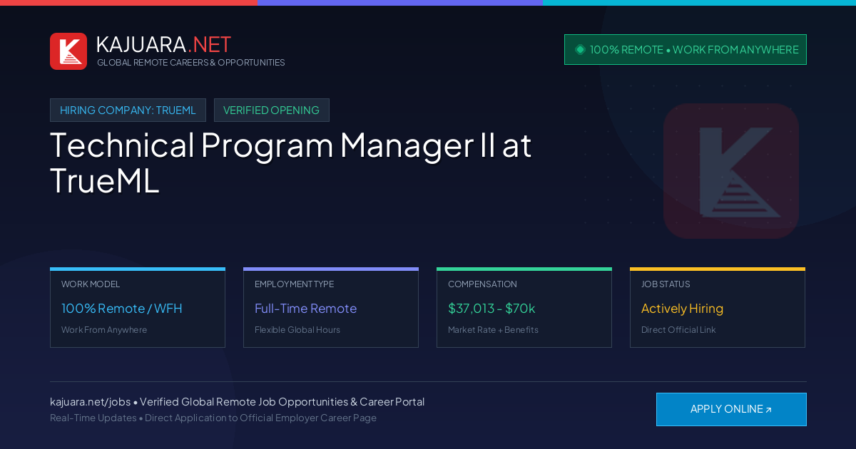 [100% Remote] Technical Program Manager II at TrueML – Hiring Now