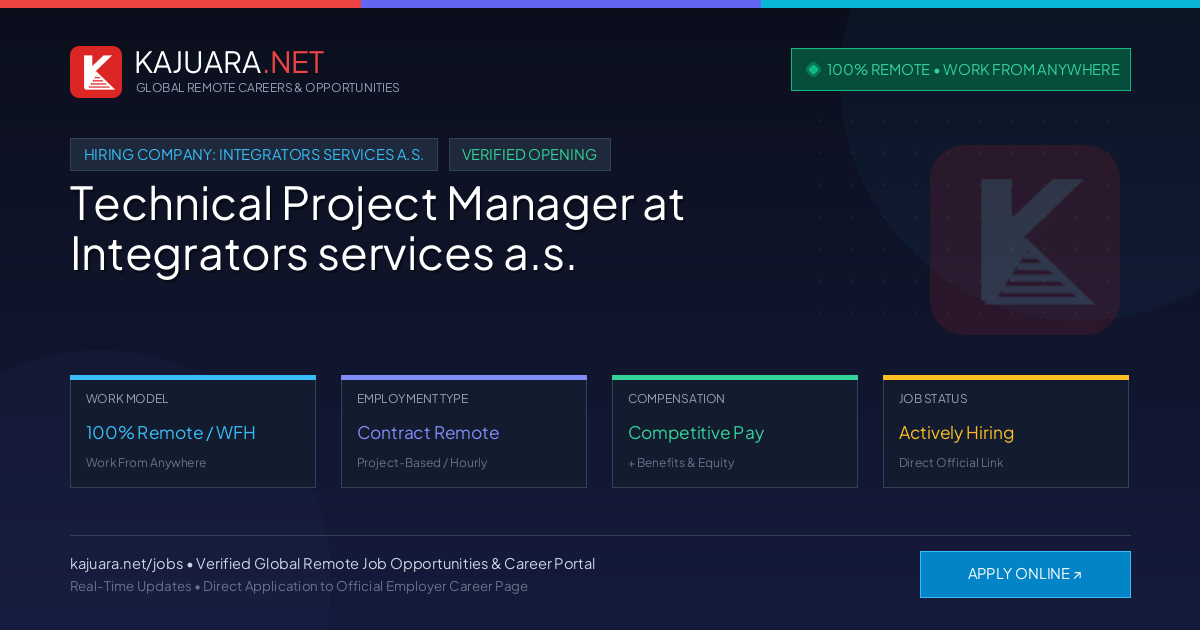 [100% Remote] Technical Project Manager at Integrators services a.s. – Hiring Now