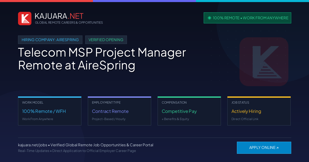 [100% Remote] Telecom MSP Project Manager Remote at AireSpring – Hiring Now