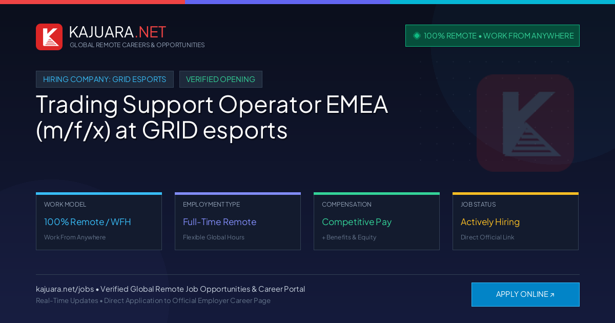 [100% Remote] Trading Support Operator EMEA (m/f/x) at GRID esports – Hiring Now