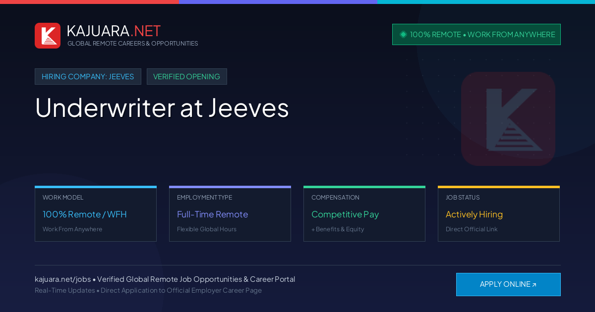 [100% Remote] Underwriter at Jeeves – Hiring Now