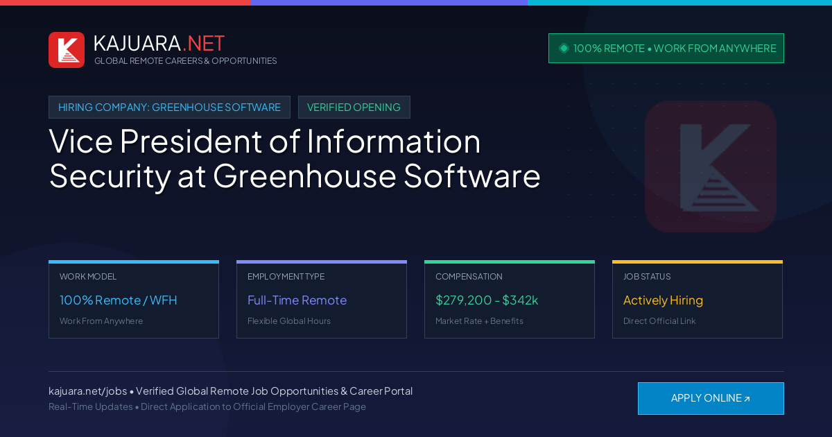[100% Remote] Vice President of Information Security at Greenhouse Software – Hiring Now