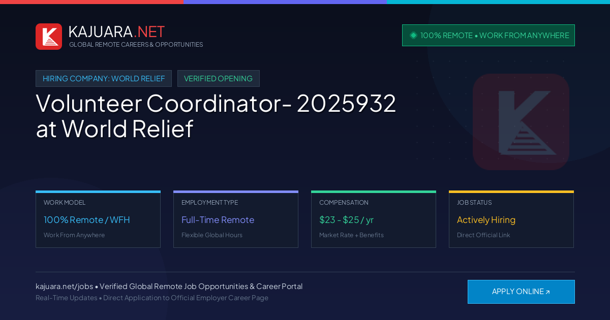 [100% Remote] Volunteer Coordinator- 2025932 at World Relief – Hiring Now