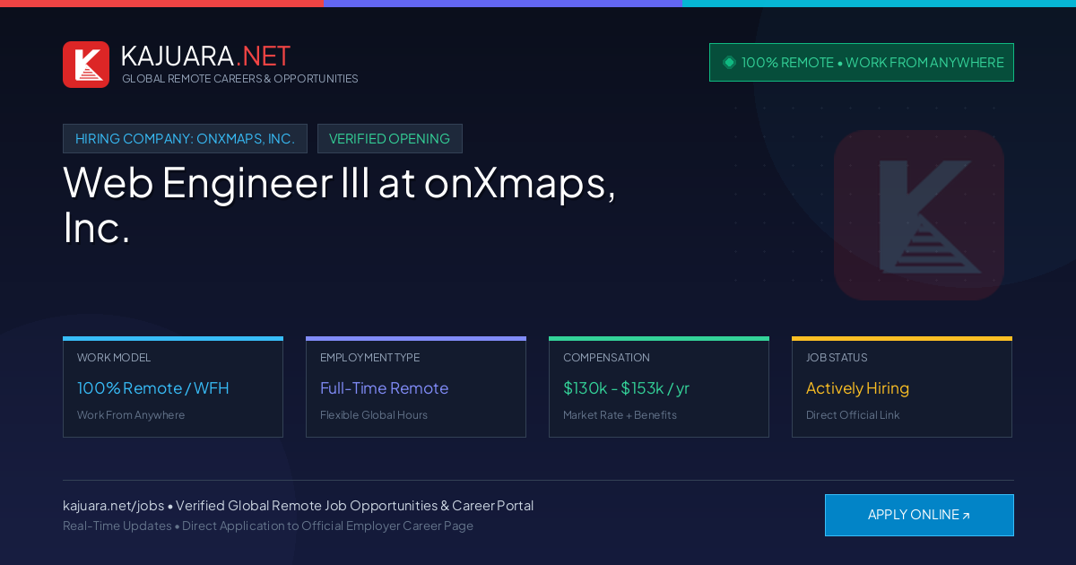 [100% Remote] Web Engineer III at onXmaps, Inc. – Hiring Now