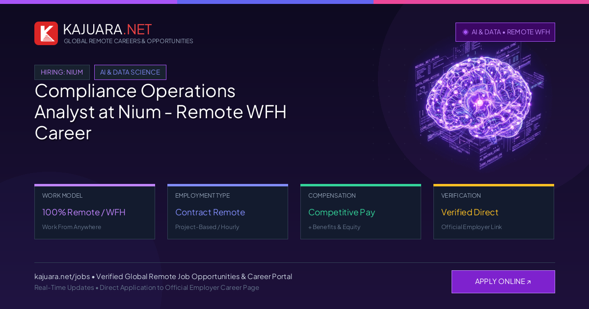 Compliance Operations Analyst at Nium - Remote WFH Career
