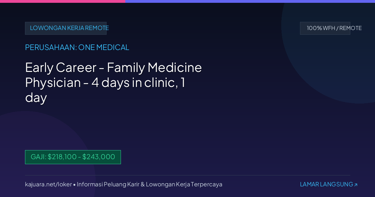 Early Career - Family Medicine Physician - 4 days in clinic, 1 day remote