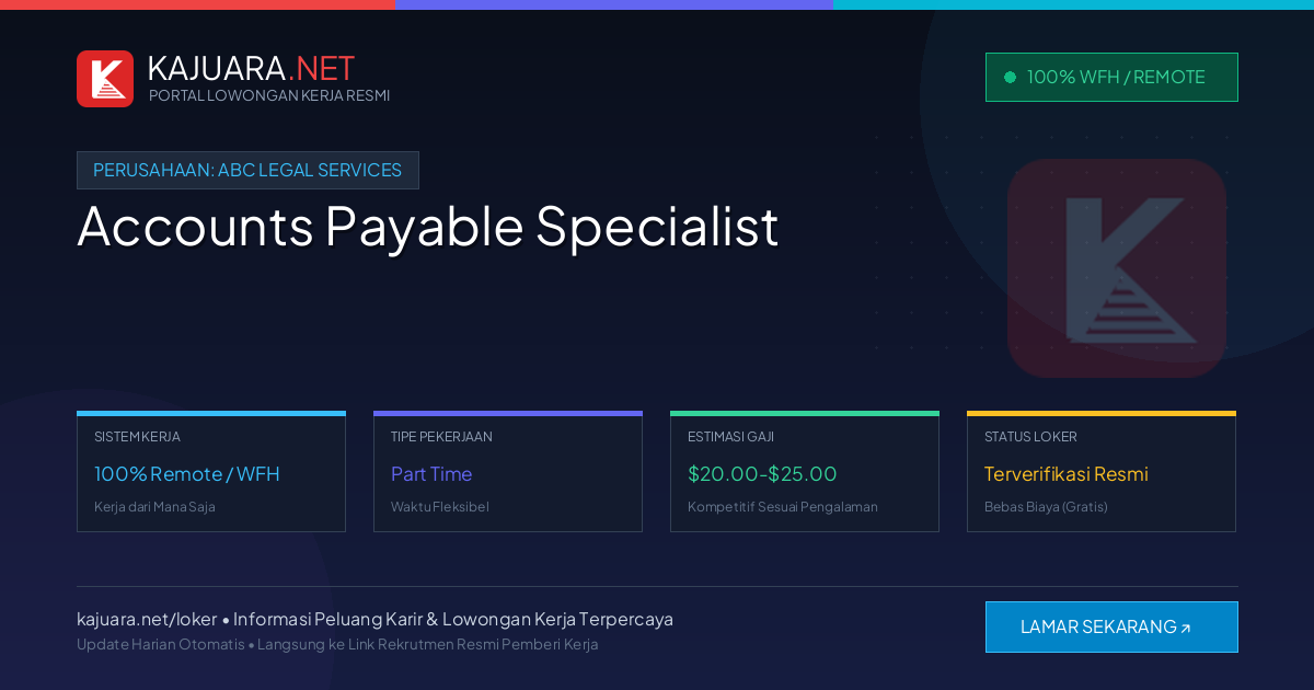 Lowongan Kerja Remote: Accounts Payable Specialist di ABC Legal Services